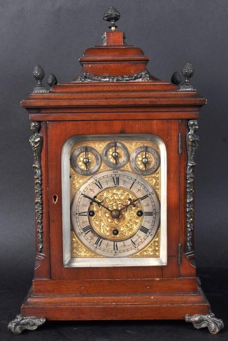 A GOOD VICTORIAN MAHOGANY BRACKET CLOCK, with