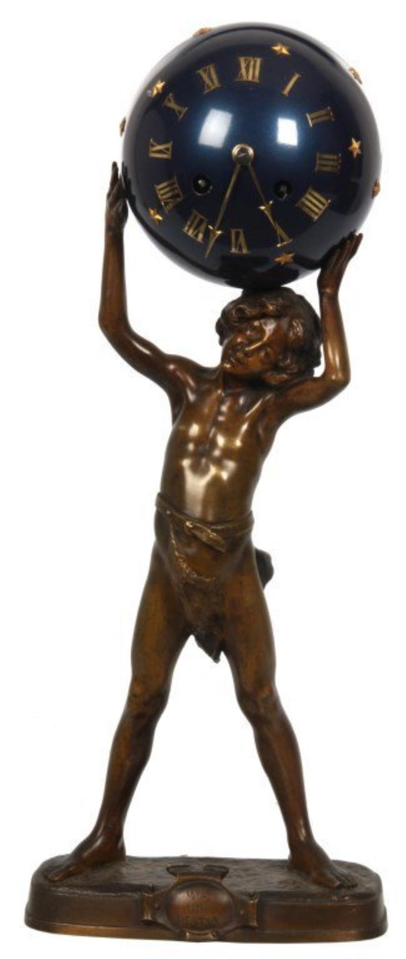 L. Bureau Figural Bronze Clock