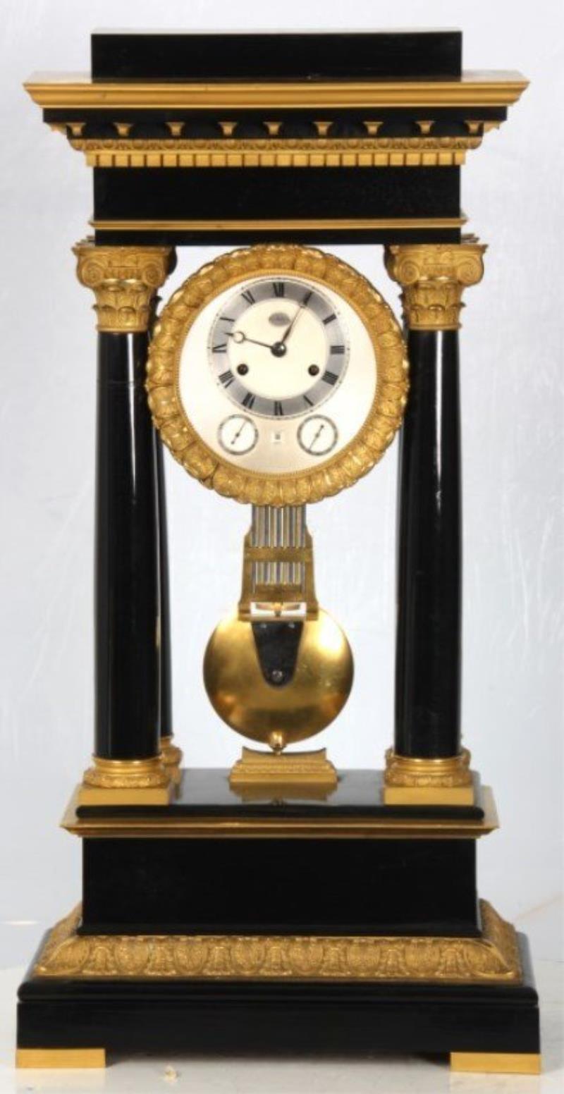 French Empire Portico Calendar Clock