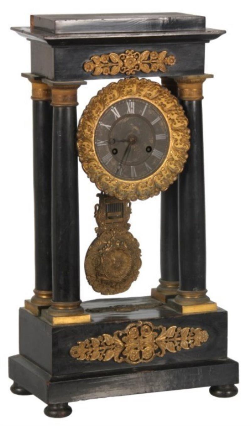 French Empire Ebonized Portico Clock