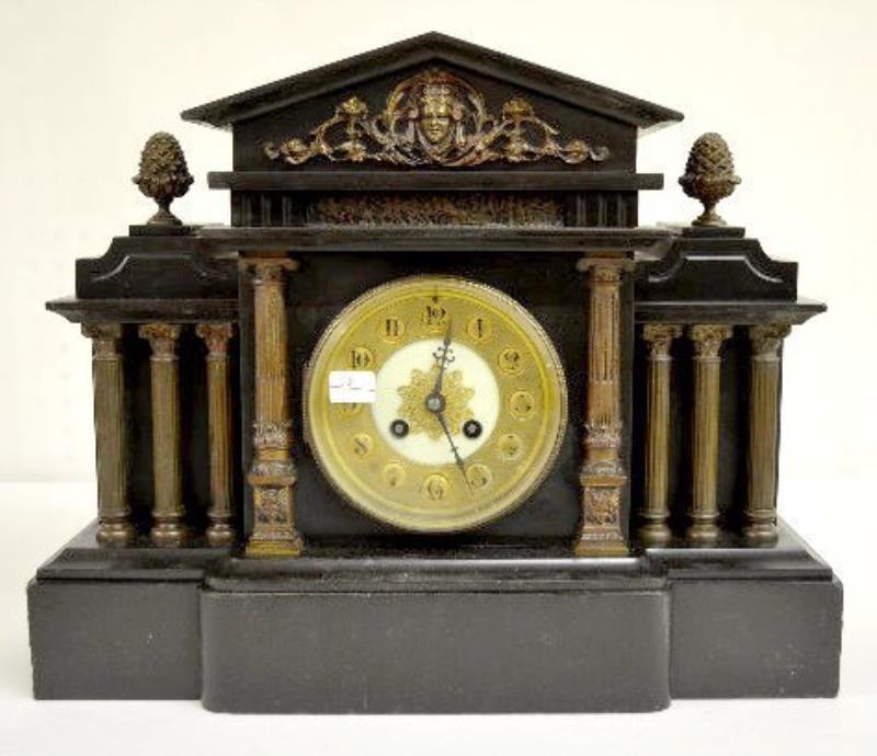 French Black Slate Mantel Clock