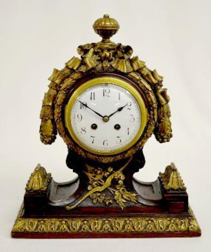 French Wood and Gesso Mantel Clock