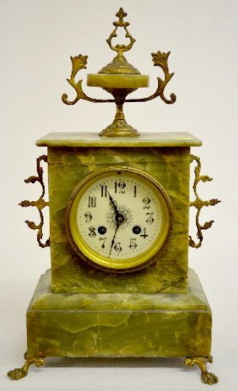 French Green Onyx Mantel Clock