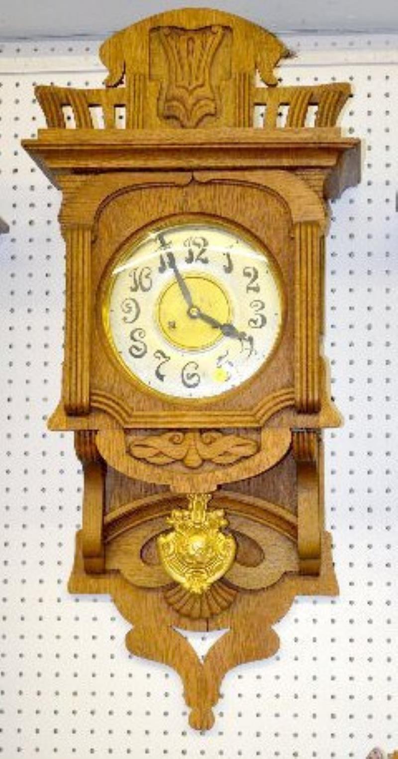 German Art Nouveau Oak Open Swinger Clock