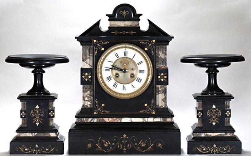 Victorian Three Piece Clock Set Marble + Onyx