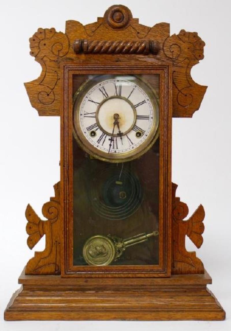 Early 20th century American pressed Oak case kitchen clock