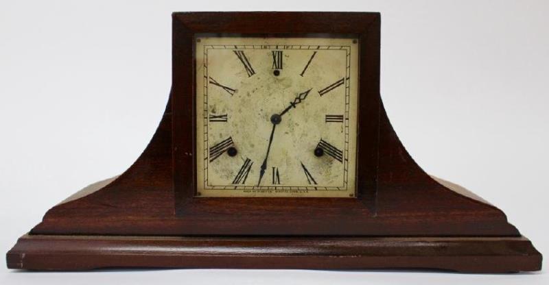 Early 20th century stained Mahogany case mantel clock by William Gilbert Clock Co