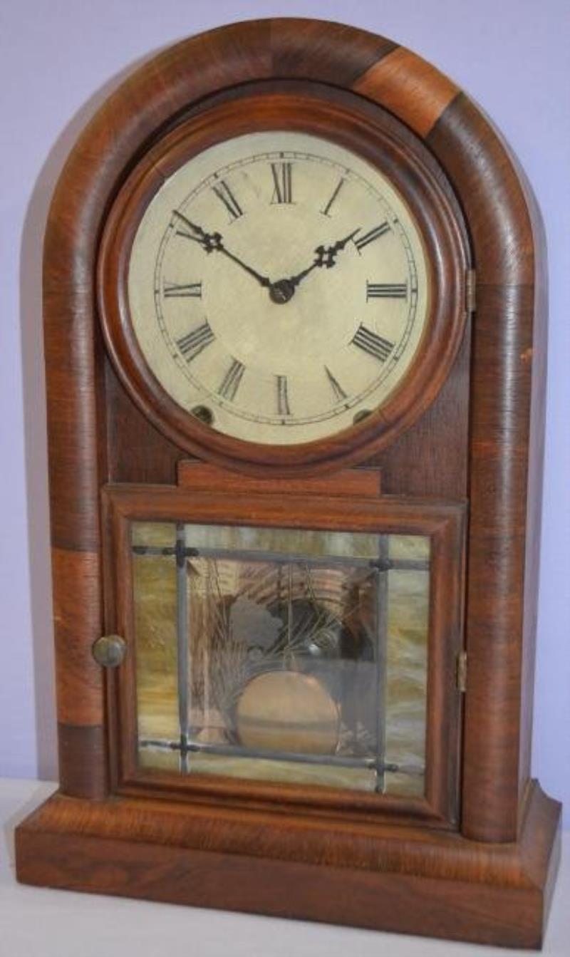 Antique Veneered Round Top Shelf Clock