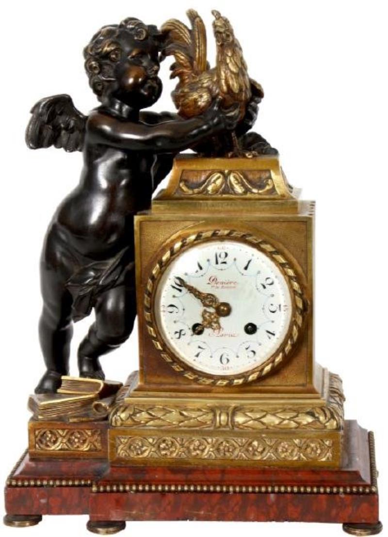 Denier 2 Tone Bronze & Marble Figural Mantle Clock