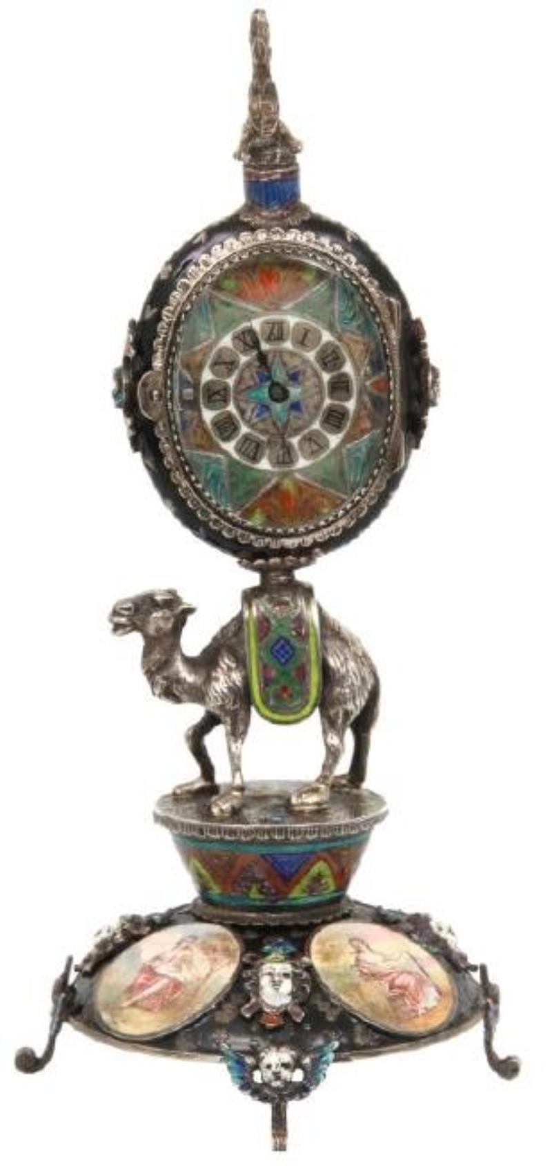 Hermann Bohn Viennese Silver & Enamel Clock