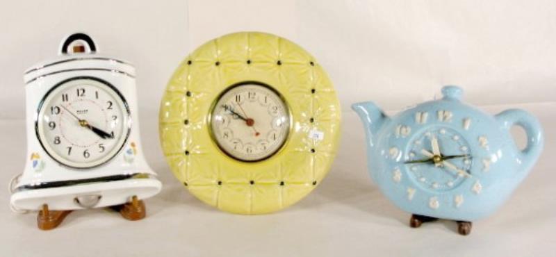 3 Electric Figural Ceramic Wall Clocks