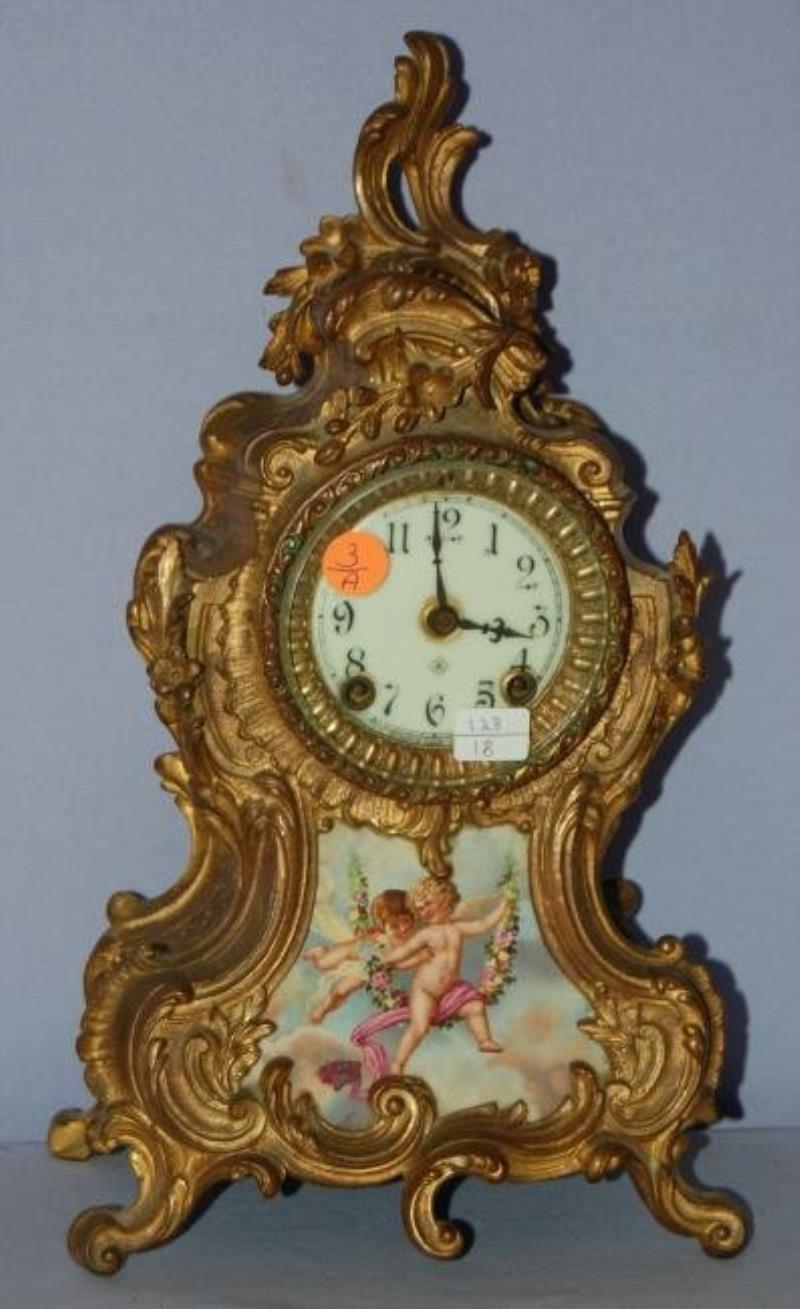 Ansonia “Trianon” Porcelain Panel Shelf Clock