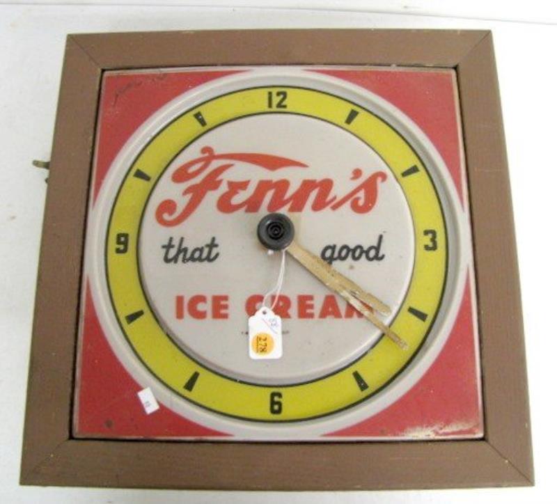 Electric “Fenns Ice Cream” Clock