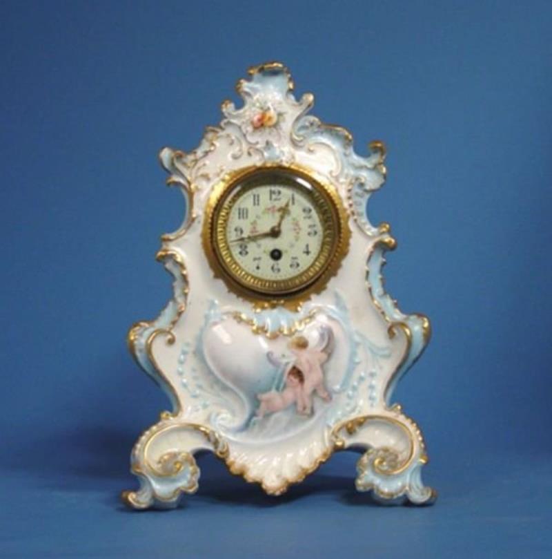 Large French Porcelain Case Mantel Clock