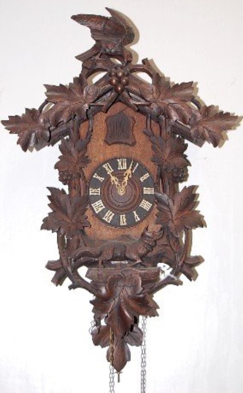 Black Forest Carved Bird & Fox Cuckoo Clock