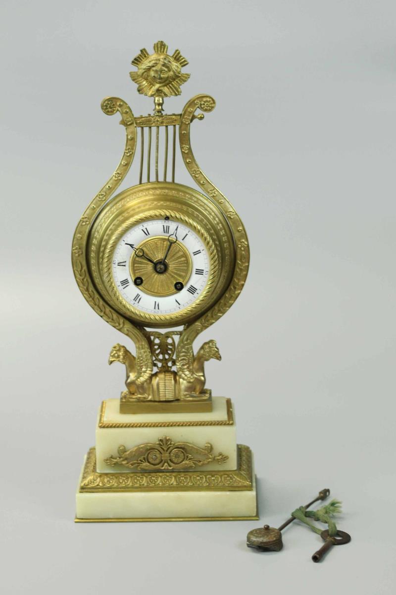 19th Century Dore Bronze Clock With Carrera Marble