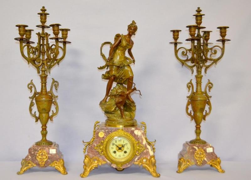 3 piece French garniture Marble Clock Set