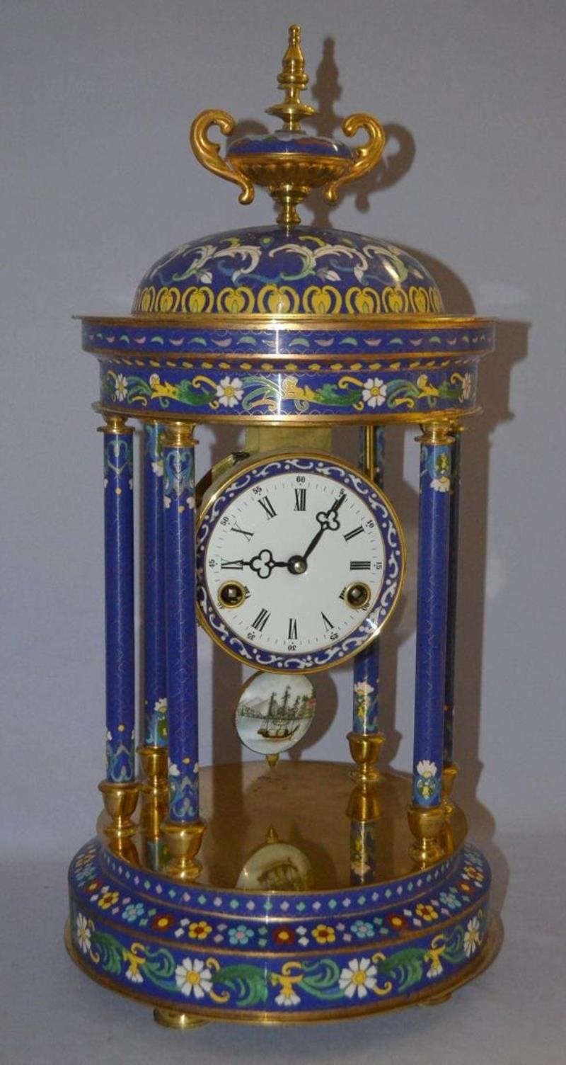 Vintage CloisonnÃ© 6 column mantle Clock