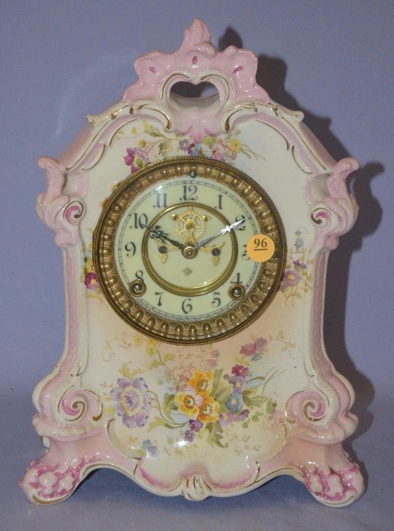 Antique Ansonia (La Valette) porcelain mantle clock,