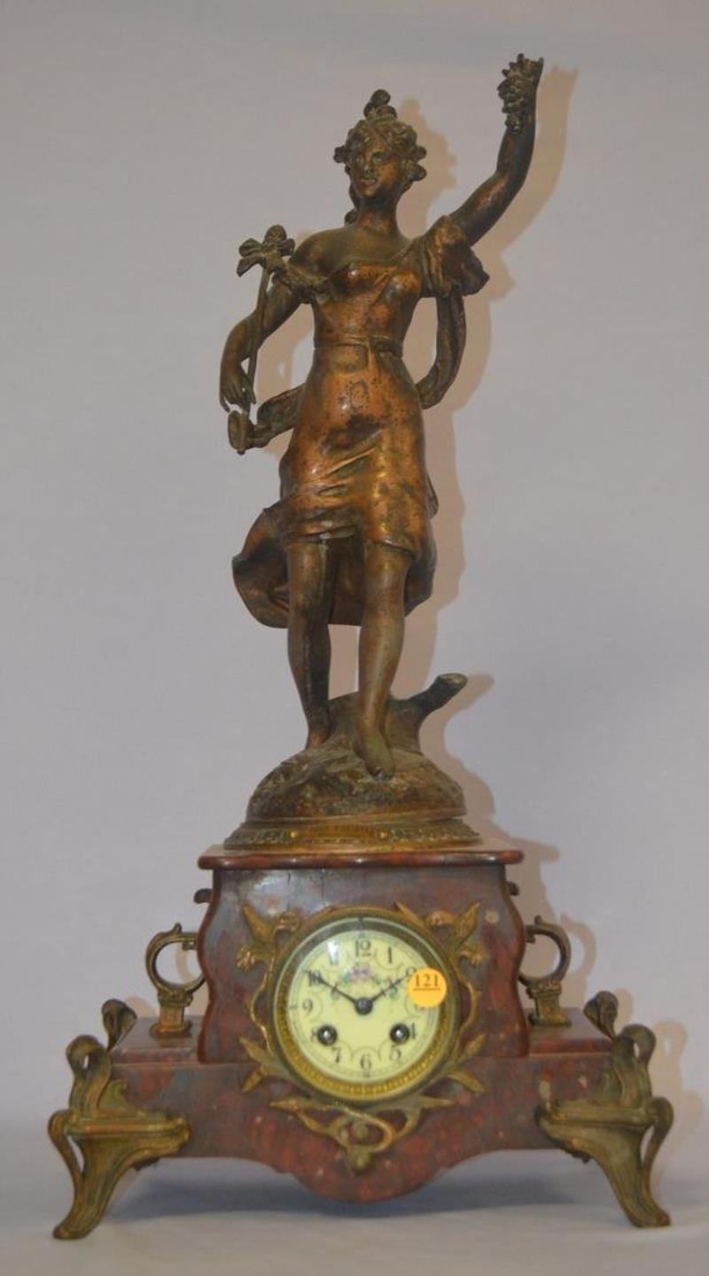 Antique French Marble & bronzed Mantle Clock