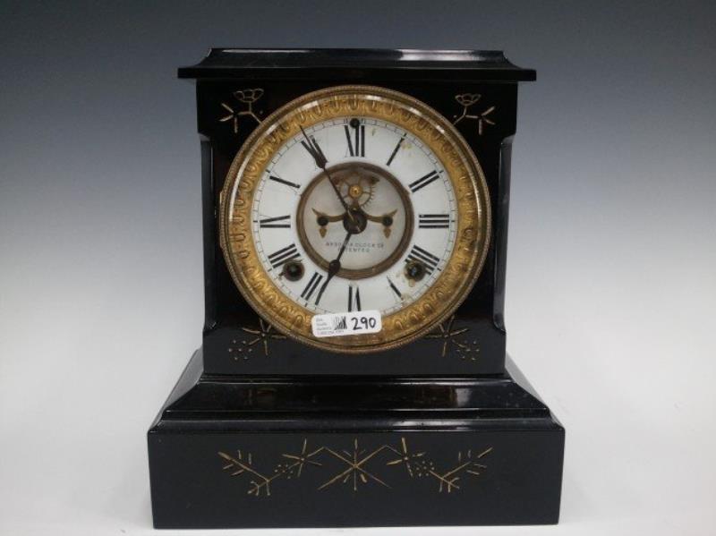 AN ANSONIA BLACK MANTEL CLOCK