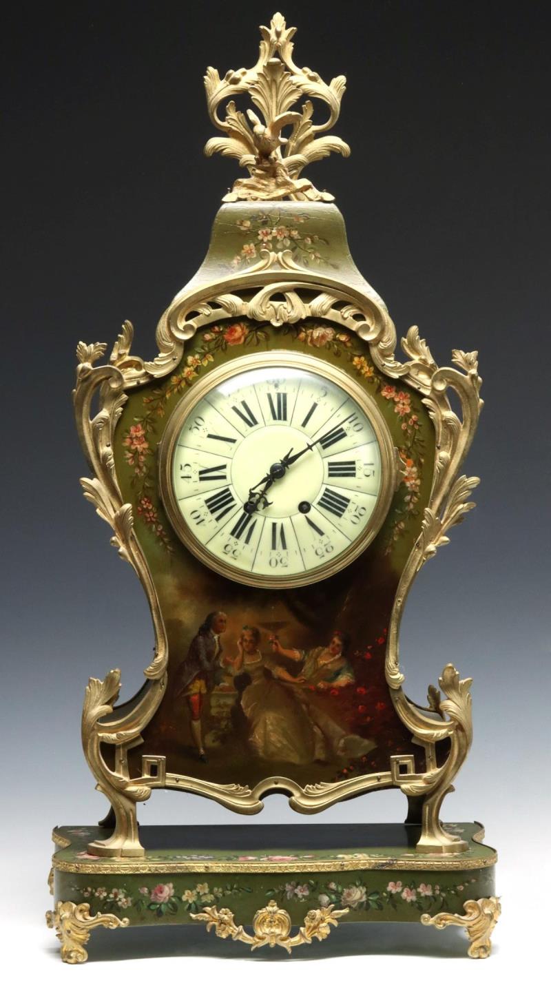 A VERNIS MARTIN STYLE CLOCK WITH VINCENTI MOVEMENT