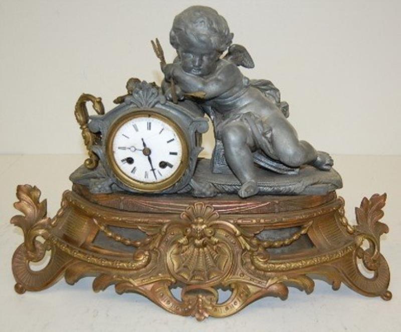 Antique French Clock W/ Cupids & Arrows