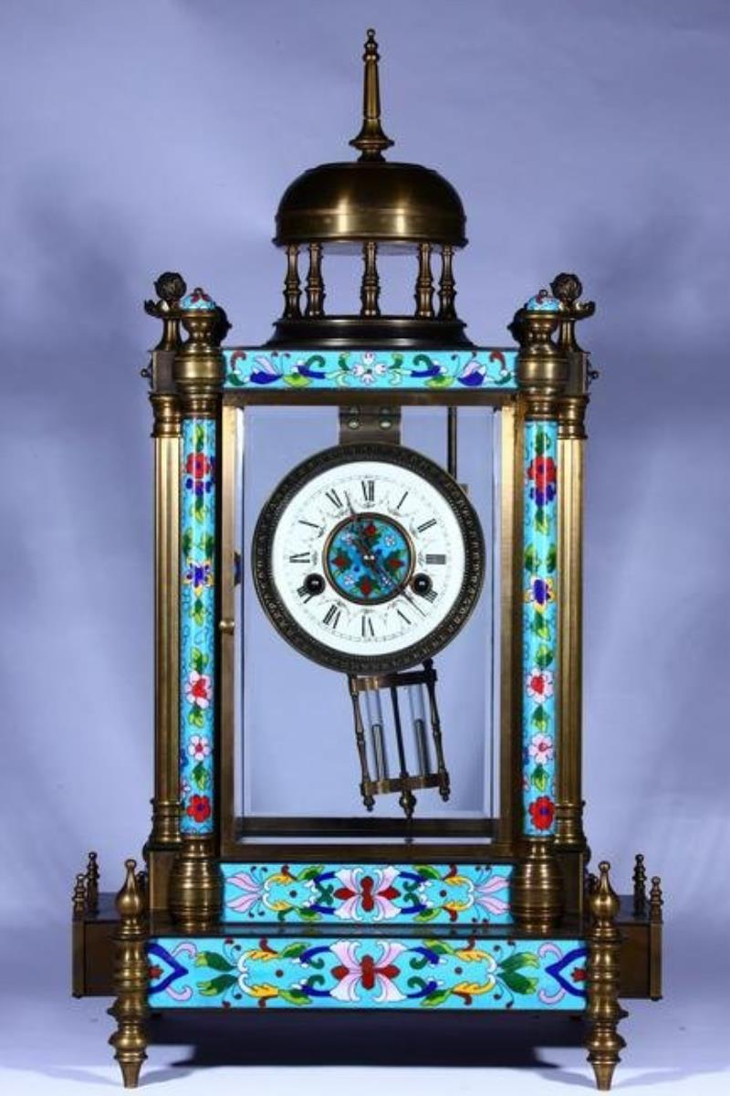 Cloisonne Bronze Floral Mechanical clock