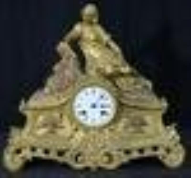 Brass Victorian mantle clock with figure of lady