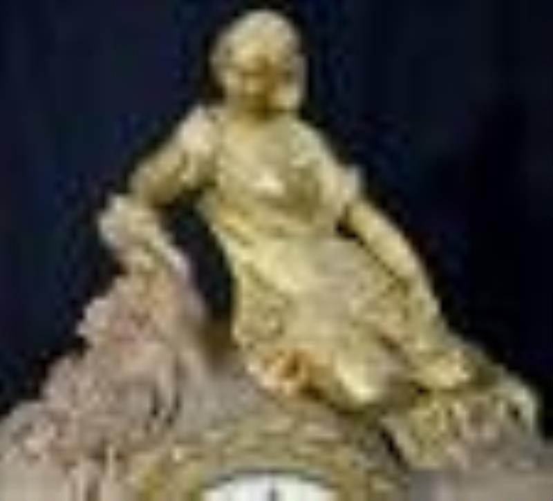 Brass Victorian mantle clock with figure of lady