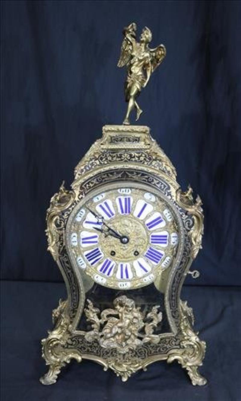 French boulle bracket clock with bronze angel