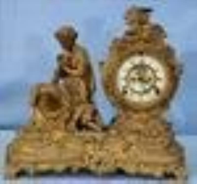 Ansonia Victorian brass mantle clock with pendulum