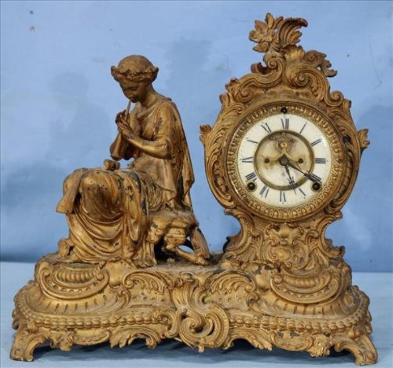 Ansonia Victorian brass mantle clock with pendulum