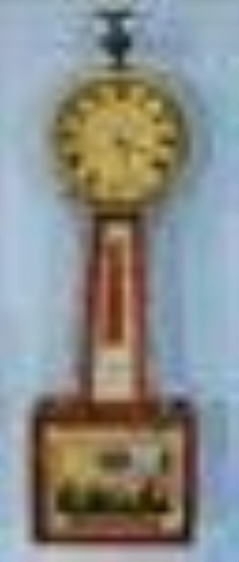 Early banjo clock with reverse painting and eagle crown