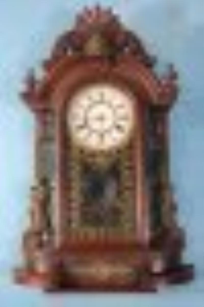 Walnut Victorian mantle clock with pendulum and key