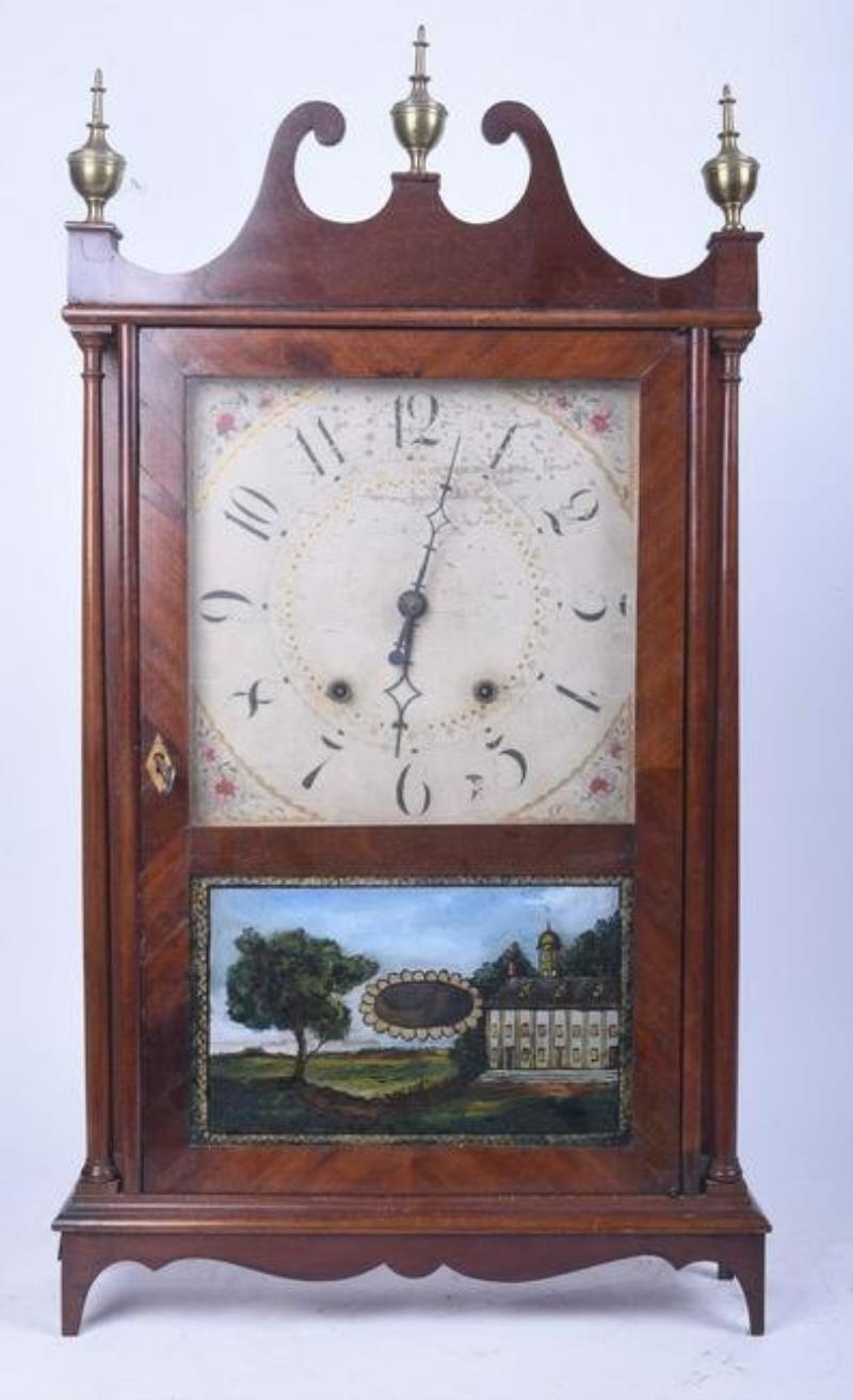 Mahogany pillar & scroll clock