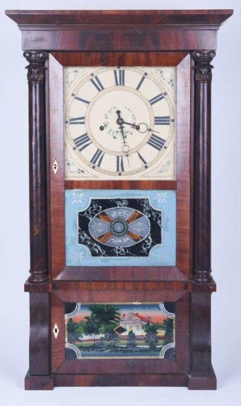 Forestville Mfg cornice & column shelf clock