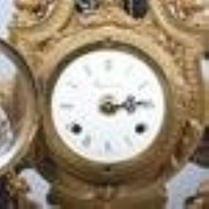 Repro 3pc French gilt metal and marble clock set