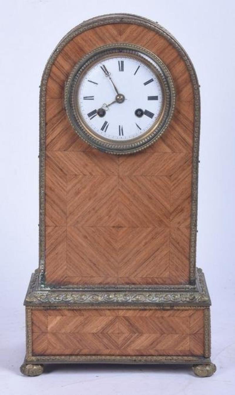 French brass & rosewood mantle clock