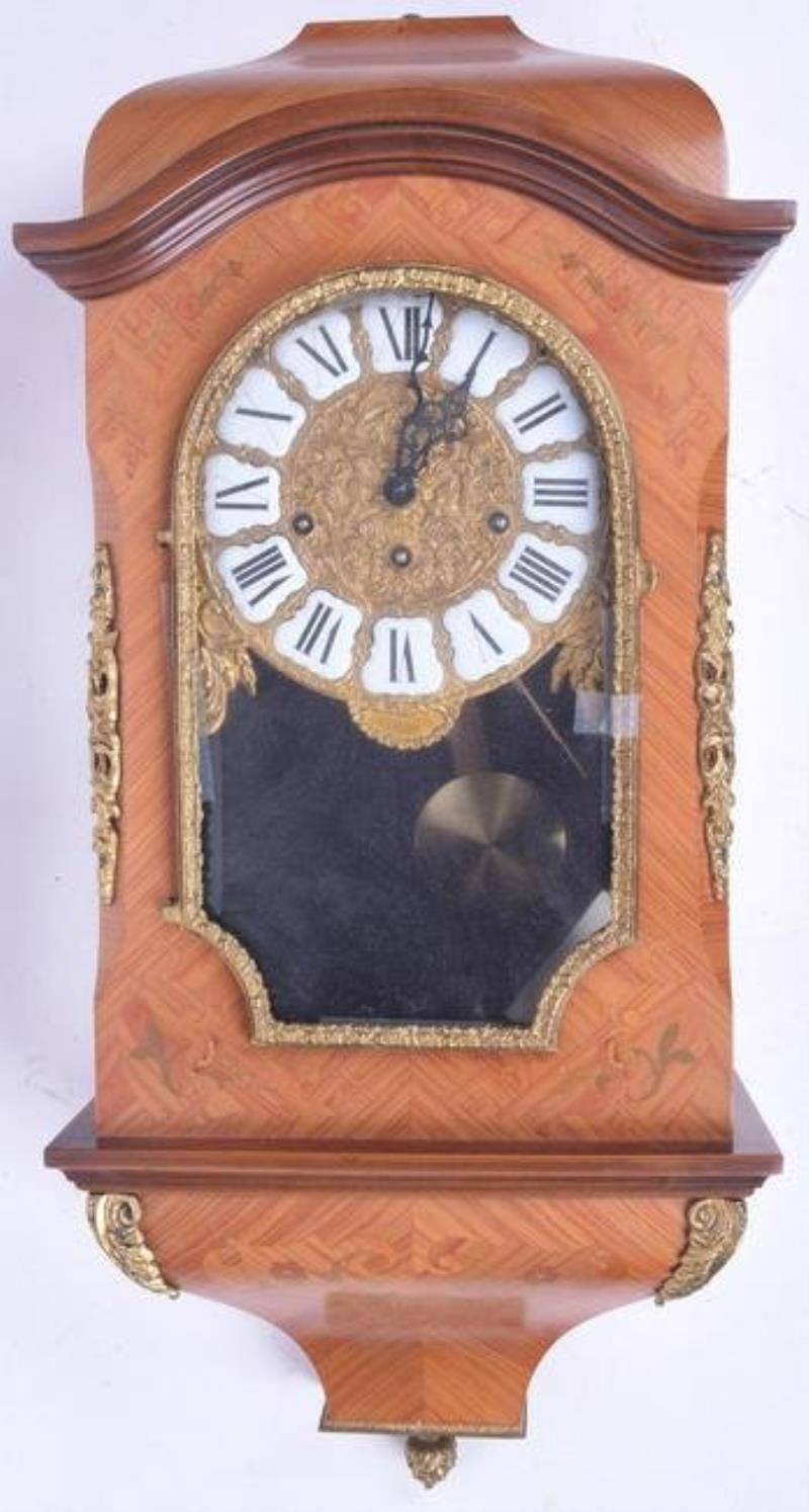 Repro Louis XVI Style Gilt Metal & Marquetry Wall Clock