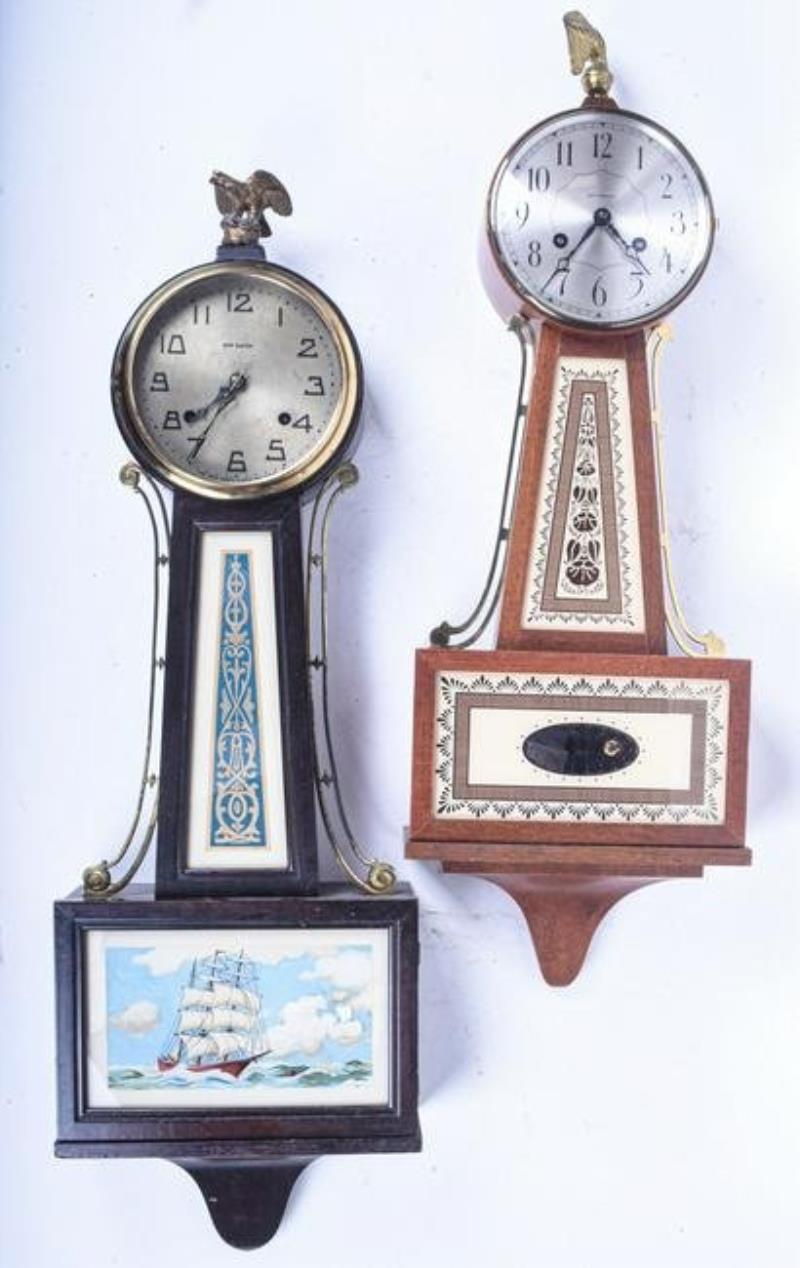 (2) Spring driven banjo clocks