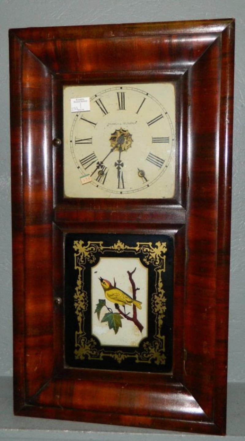 Jerome & Co. reverse painted clock  w/bird detail