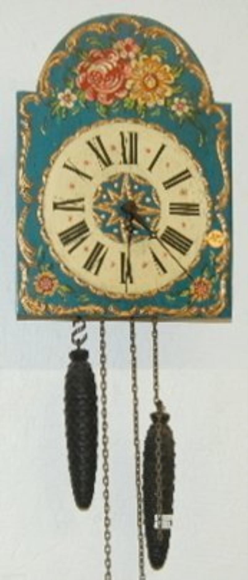 Early Painted Bell Top Wall Clock, 2 Weights