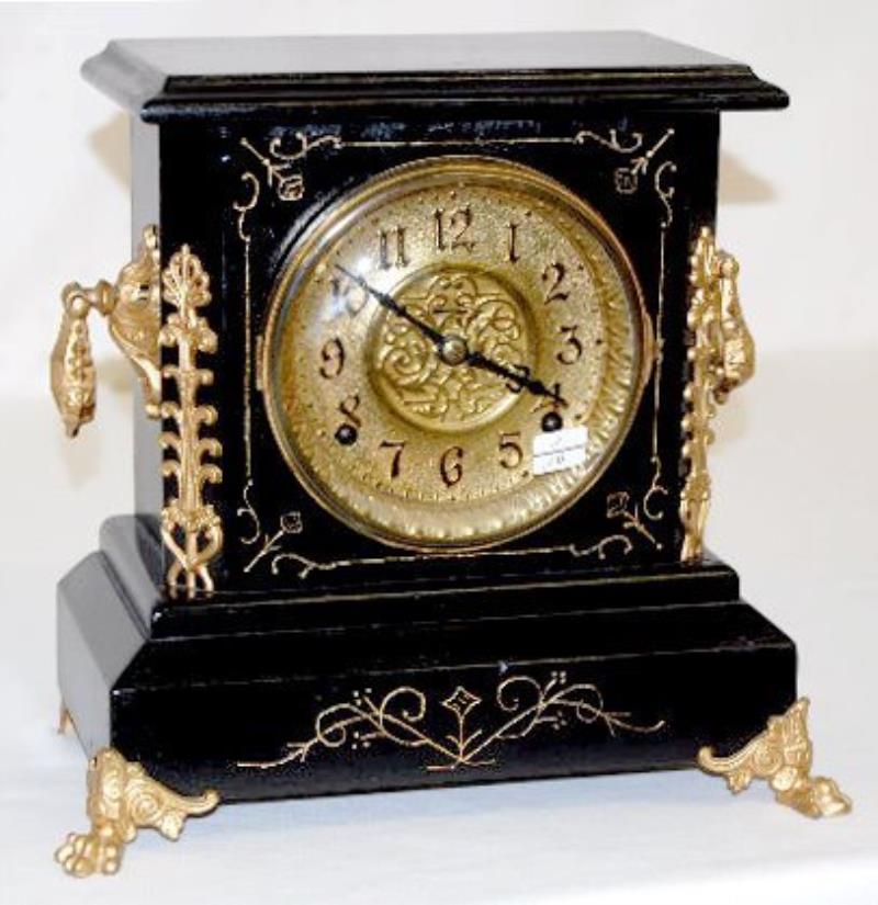 Ansonia Wood Case Black Mantel Clock