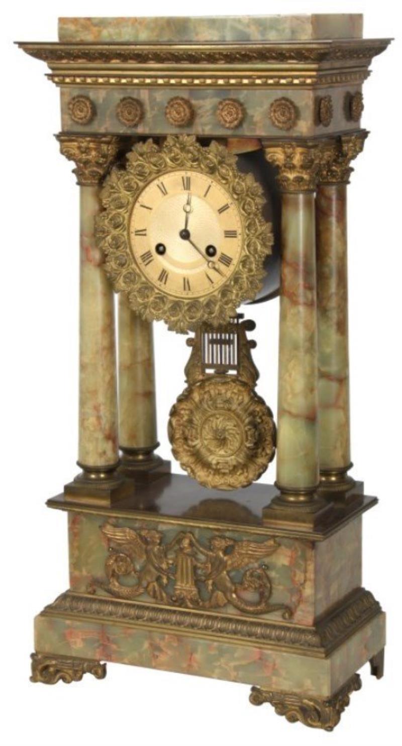 French Bonze & Onyx Portico Clock