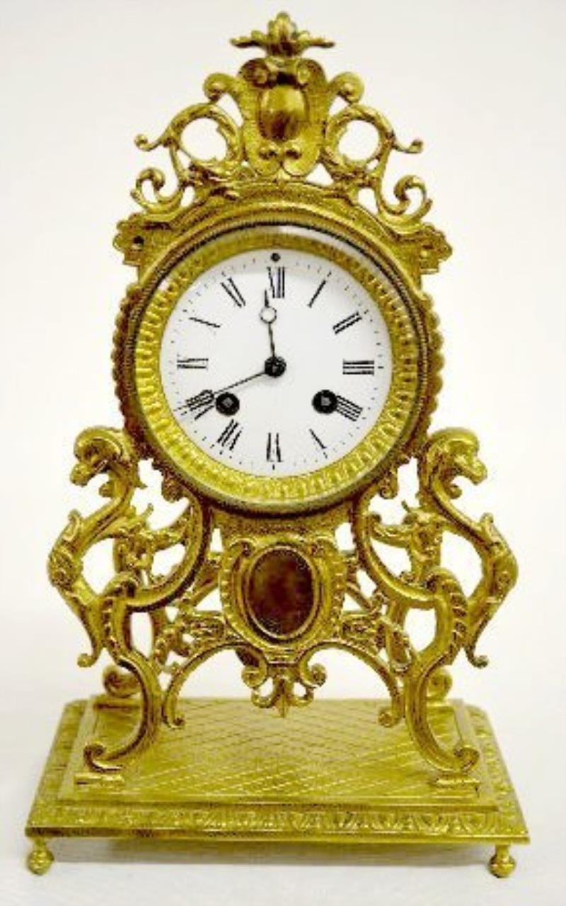 French Japy Freres Brass Griffins Shelf Clock