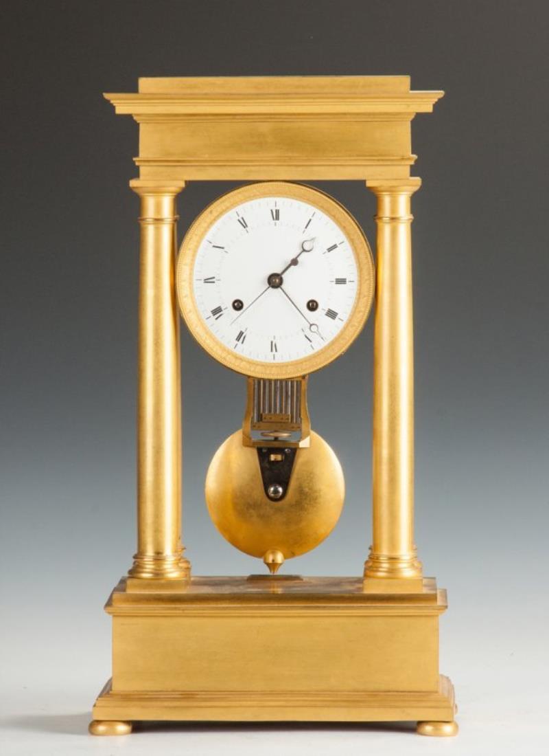 Fine French Gilt Bronze Portico Clock