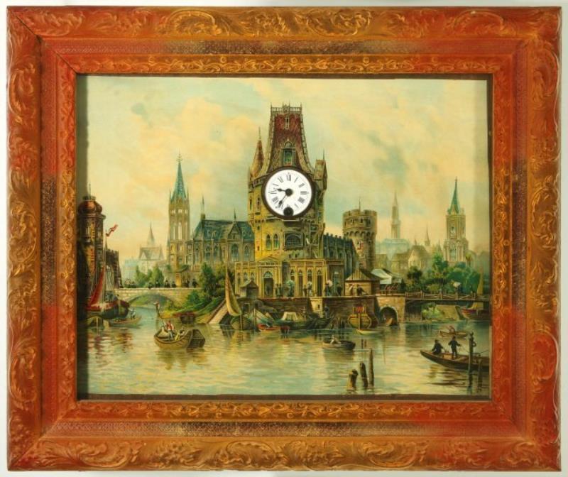 A 19TH C. GERMAN MUSICAL PICTURE FRAME CLOCK