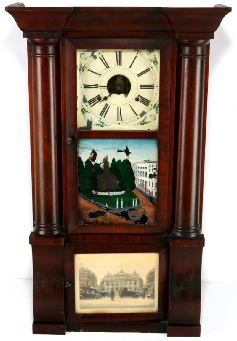 BIRGE, PECK & CO. SLEIGH FRONT CORNICE AND COLUMN CLOCK