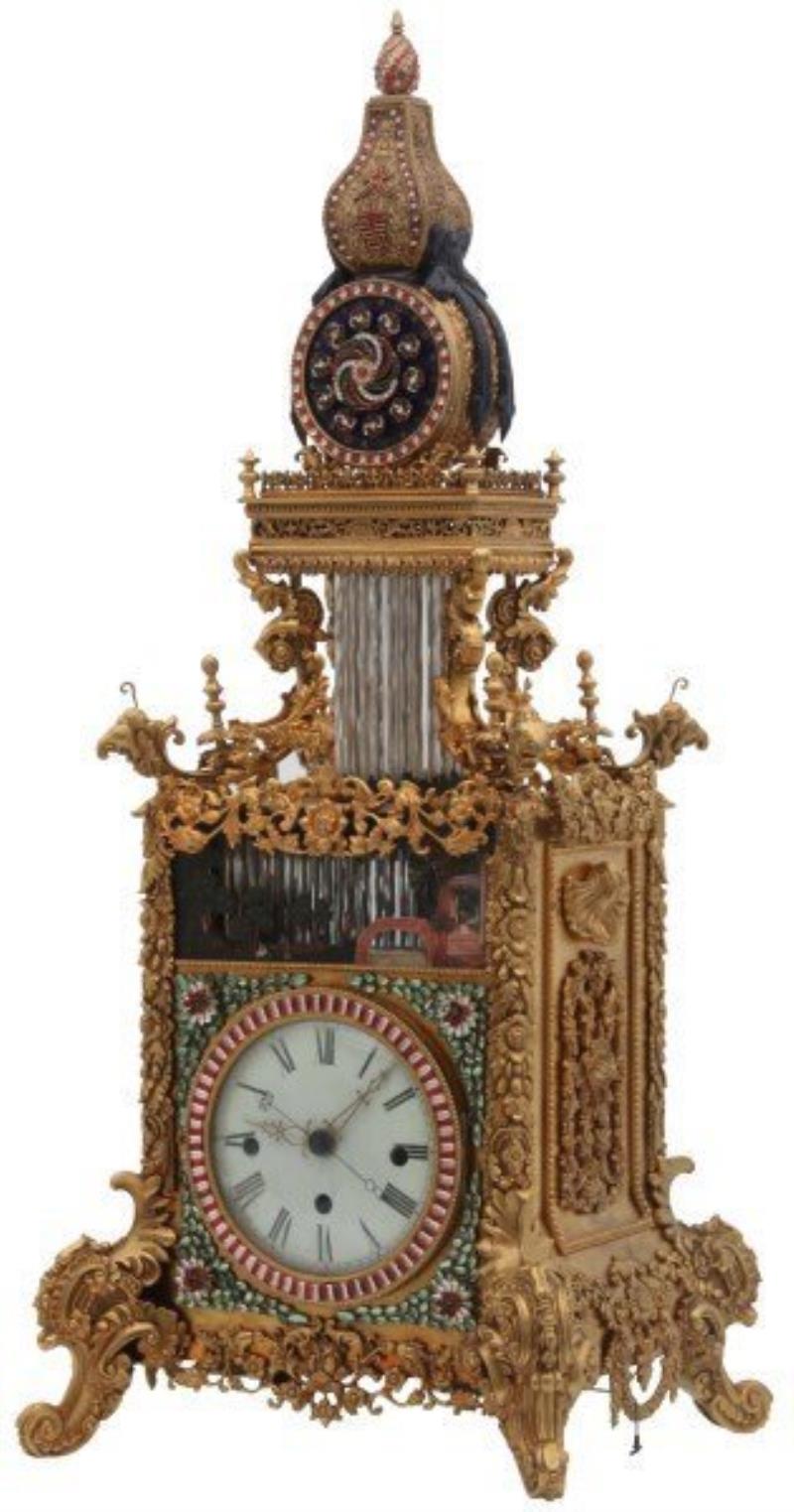 Rare Chinese Animated Triple Fusee Bracket Clock